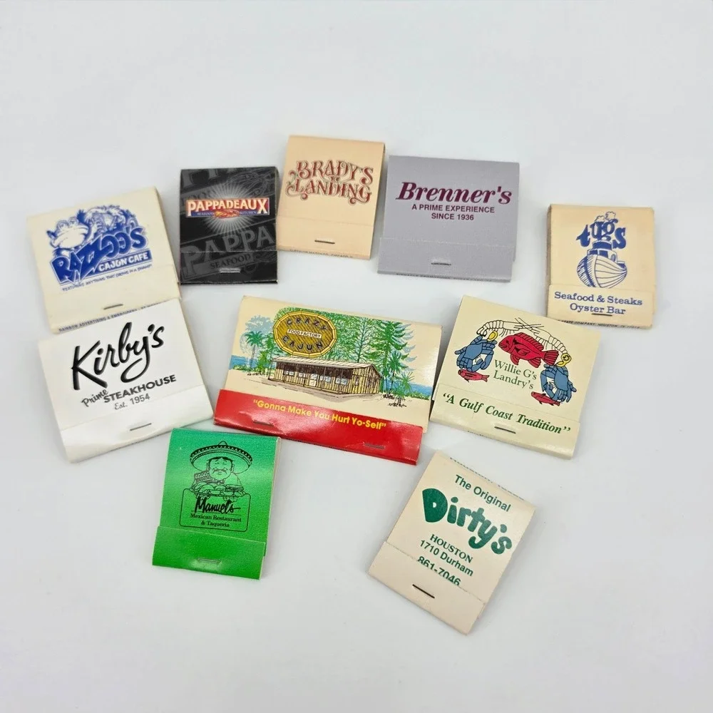 Vintage Texas Restaurant Matchbook Lot 10pc Houston Pappadeaux Kirbys Brenners
